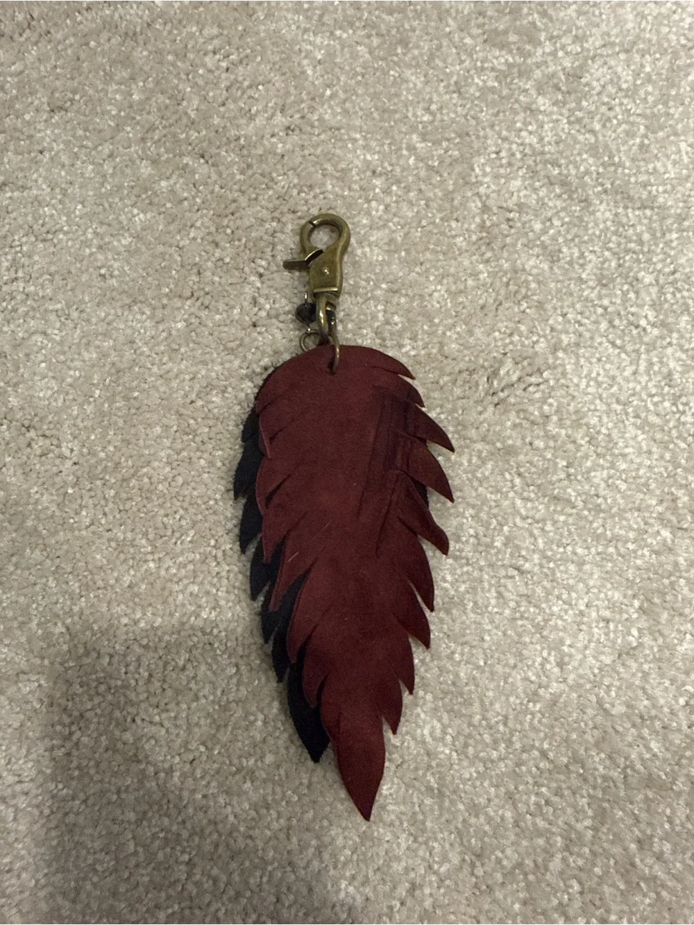 Handmade Bag Charm Leather Feather Keychain